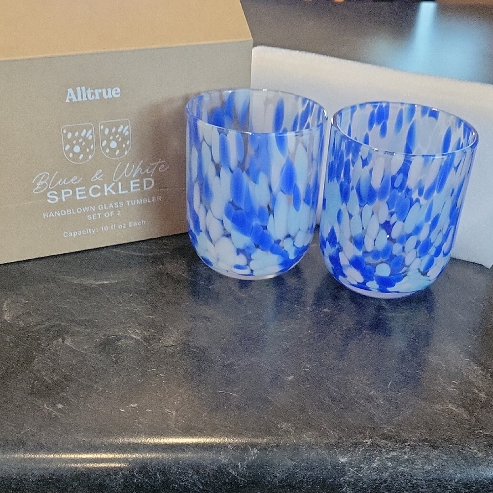 Altru Blue and White Speckled Glass Tumblers